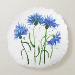 Kornblumen blaue Blumen Aquarell Sommer Trendig Rundes Kissen
