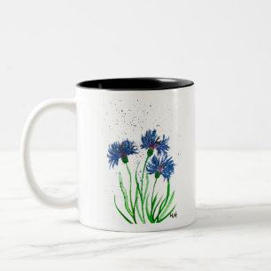 Kornblumen Blaue Blumen Aquarellmalerei Zweifarbige Tasse