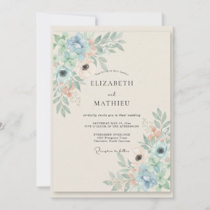 Kornblumen-Celadon-Blatt-Hochzeit Einladung