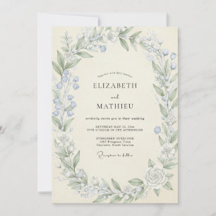 Kornblumen-Celadon-Kranz-Hochzeit Einladung