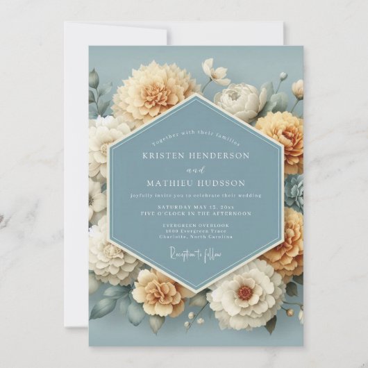 Kornblumen-Ocker-Malerische Hochzeit Einladung (Vorderseite)