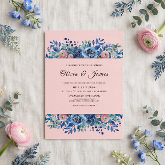 Kornblumen-Rosé-Wildblumen-Hochzeit Einladung
