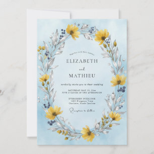 Kornblumen-Safran-Kranz-Hochzeit Einladung