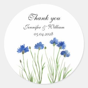 Kornblumen Wildblumen Blumen Aquarell Hochzeit Runder Aufkleber