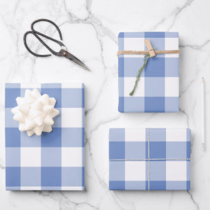 Kornblumenblau Gingham Karo Kariert Geschenkpapier Set