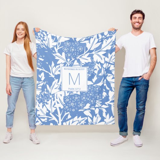 Kornblumenblaue Florale Monogramm Fleecedecke (Beispiel)