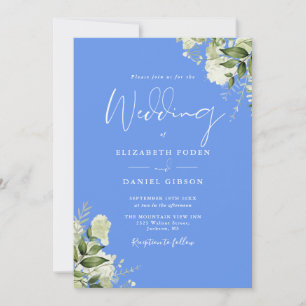 Kornblumenblaue Grüne Blätter Monogramm Hochzeit Einladung
