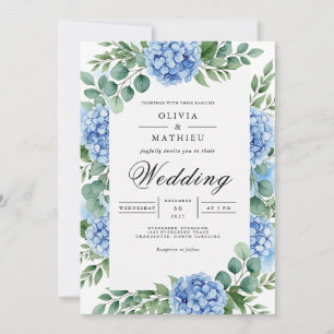 Kornblumenblaue Leuchtende Hortensien-Hochzeit Einladung