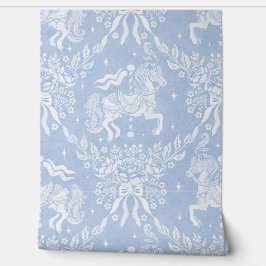 Kornblumenblaue Rococo-Karussellpferde & Floralien Tapete