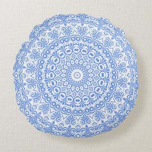 Kornblumenblaues Mandala-Muster Rundes Kissen