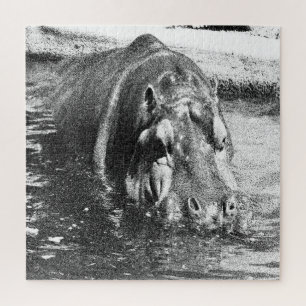Körnige Schwarz-Weiß-Nilpferd-Kunst, Puzzle