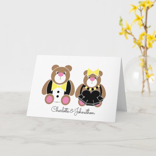 Kornischer Hochzeit- oder Jubiläumsbär Karte (Gelbe Blume)