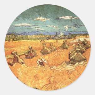 Kornstapel mit Schnitter von Vincent van Gogh Runder Aufkleber
