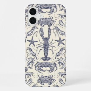 Kornwall Krebstiere Damast Blau Perle  iPhone 16 Plus Hülle