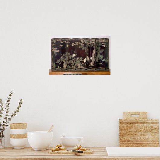 Koromandel-Bildschirm mit Kranen Poster (Küche)