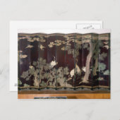 Koromandel-Bildschirm mit Kranen Postkarte (Vorne/Hinten)