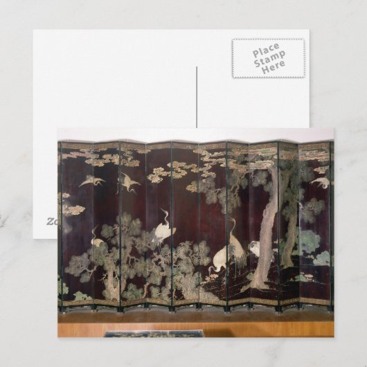 Koromandel-Bildschirm mit Kranen Postkarte (Vorne/Hinten)