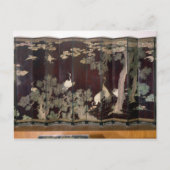 Koromandel-Bildschirm mit Kranen Postkarte (Vorderseite)