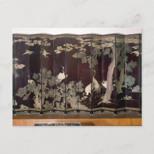 Koromandel-Bildschirm mit Kranen Postkarte (Vorderseite)