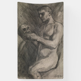 Körper eines Mannes, der einen Schädel hält (von A Banner