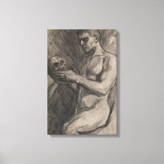 Körper eines Mannes, der einen Schädel hält (von A Leinwanddruck (Vorderseite)