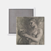 Körper eines Mannes, der einen Schädel hält (von A Magnet (Vorderseite/Rückseite)