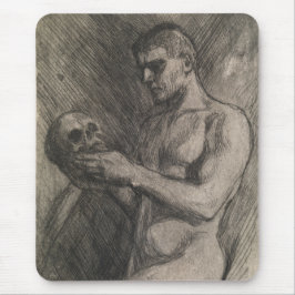 Körper eines Mannes, der einen Schädel hält (von A Mousepad