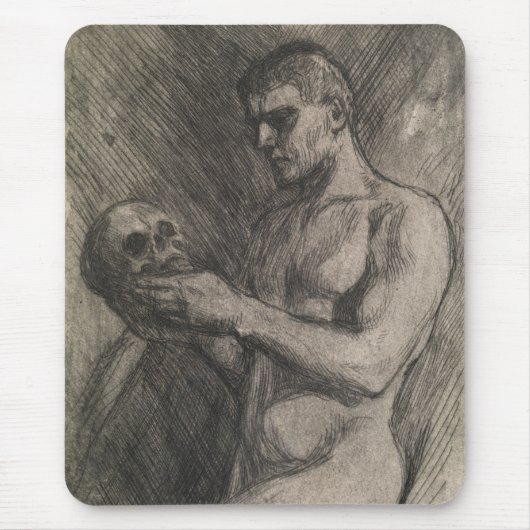 Körper eines Mannes, der einen Schädel hält (von A Mousepad (Vorne)