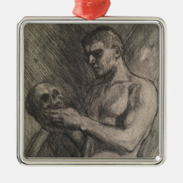 Körper eines Mannes, der einen Schädel hält (von A Ornament Aus Metall