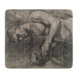 Körper eines Mannes, der einen Schädel hält (von A Schneidebrett