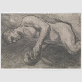 Körper eines Mannes, der einen Schädel hält (von A Seidenpapier