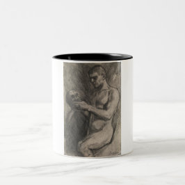 Körper eines Mannes, der einen Schädel hält (von A Zweifarbige Tasse