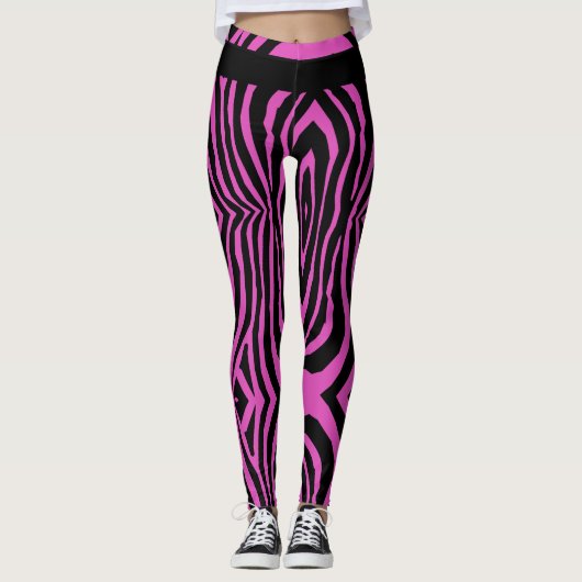 KÖRPER-WARNPINK UND SCHWARZER TIERDRUCKPATTER LEGGINGS (Vorderseite)
