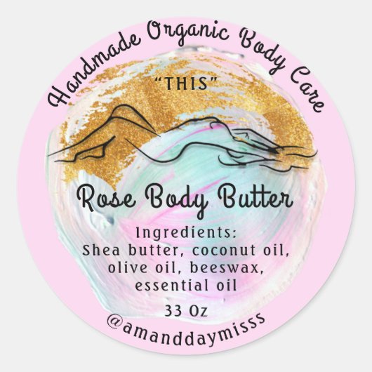 Körperbutter Balsam Pflege Rose Pink Stroke Runder Aufkleber (Vorderseite)