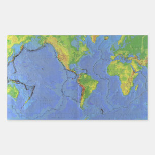 Körperliche Karte der Welt1994 - tektonischer Rechteckiger Aufkleber