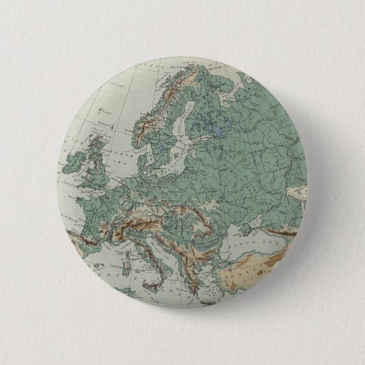 Körperliche Karte von Europa Button (Vorderseite)