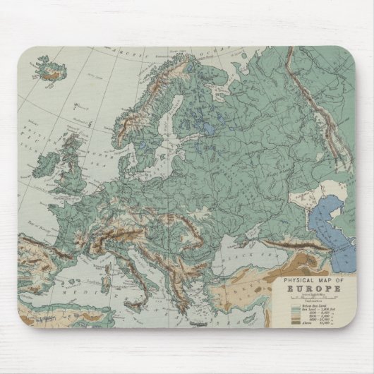Körperliche Karte von Europa Mousepad (Vorne)