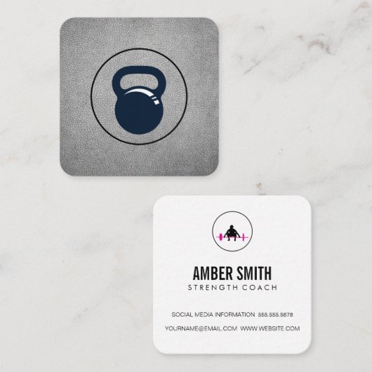 Körpertrainer für Gewichtslifter Kettle Bell Quadratische Visitenkarte (Vorne/Hinten)