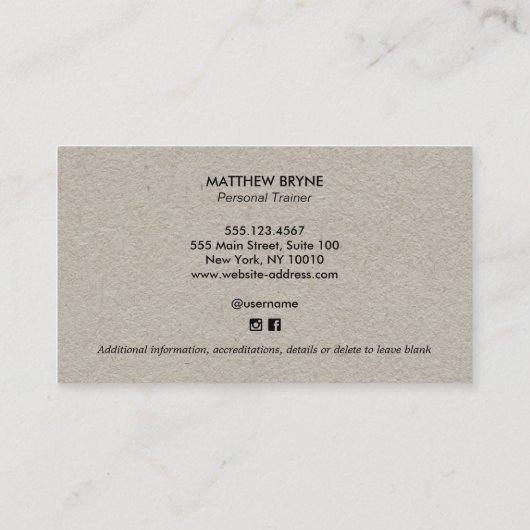 Körpertraining Personal Trainer Kraft Visitenkarte (Rückseite)