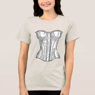 Korsett im Vintage-Stil Schwarz-Weiß-Illustration Tri-Blend Shirt