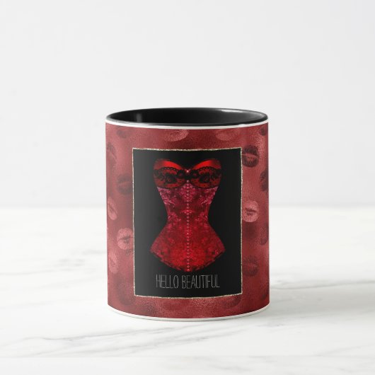Korsett mit roten Lippen Tasse (Zentrum)