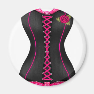 Korsett Schwarz Rosa Rose Magnet