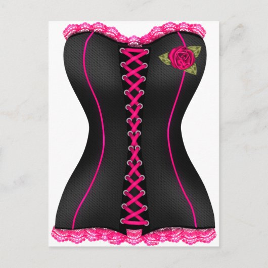 Korsett Schwarz Rosa Rose Postkarte (Vorderseite)