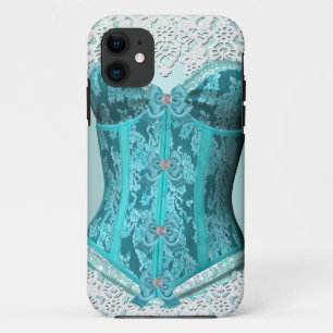 Korsett Türkis Blau Weiße Spitze Damast Blumen Case-Mate iPhone Hülle
