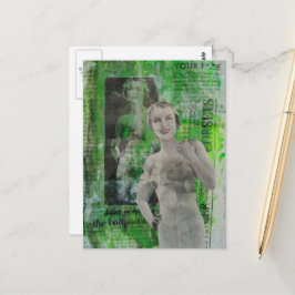 Korsetts Retro Frau Mixed Media Collage Postkarte