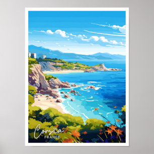 Korsika Frankreich Reise Vintage Illustration Poster