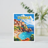 Korsika Frankreich Vintage Illustration Postkarte (Stehend Vorderseite)