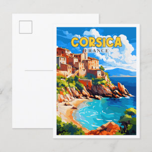 Korsika Frankreich Vintage-Reiseillustration Postkarte