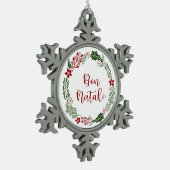 Korsisch froher Weihnachtskranz, Bön Natale Schneeflocken Zinn-Ornament (Links)
