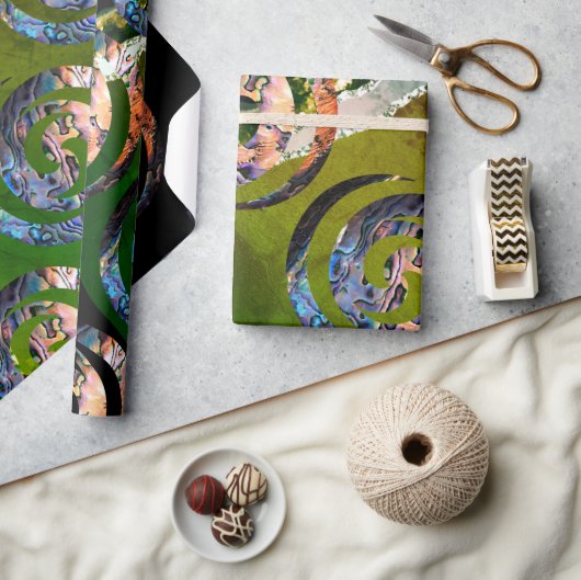 KORU DOUBLE Swirl. Paua Muschel Art Geschenkpapier (Kunsthandwerk)